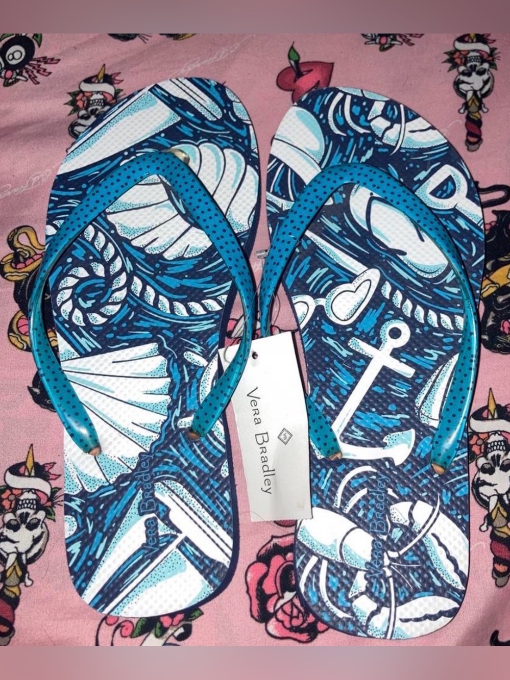 Vera Bradley Blue Nautical Print Flip Flops